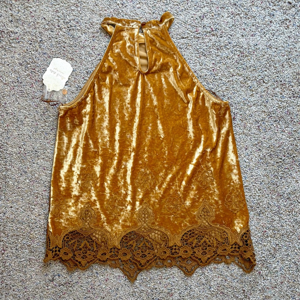 Altar’d State Velvet Goldenrod Halter Top Size Medium NWT - Picture 8 of 15